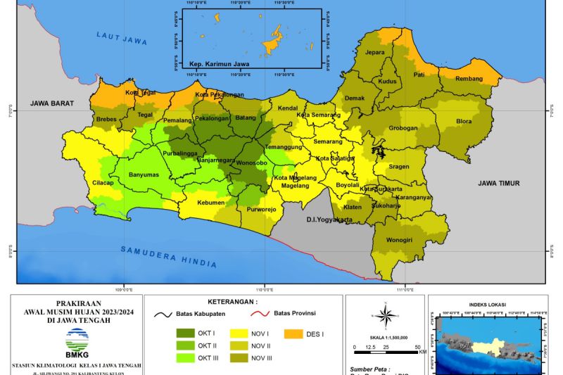 Prakiraan awal musim hujan wilayah Jawa Tengah. (gemapos/ant/bmkg jateng)